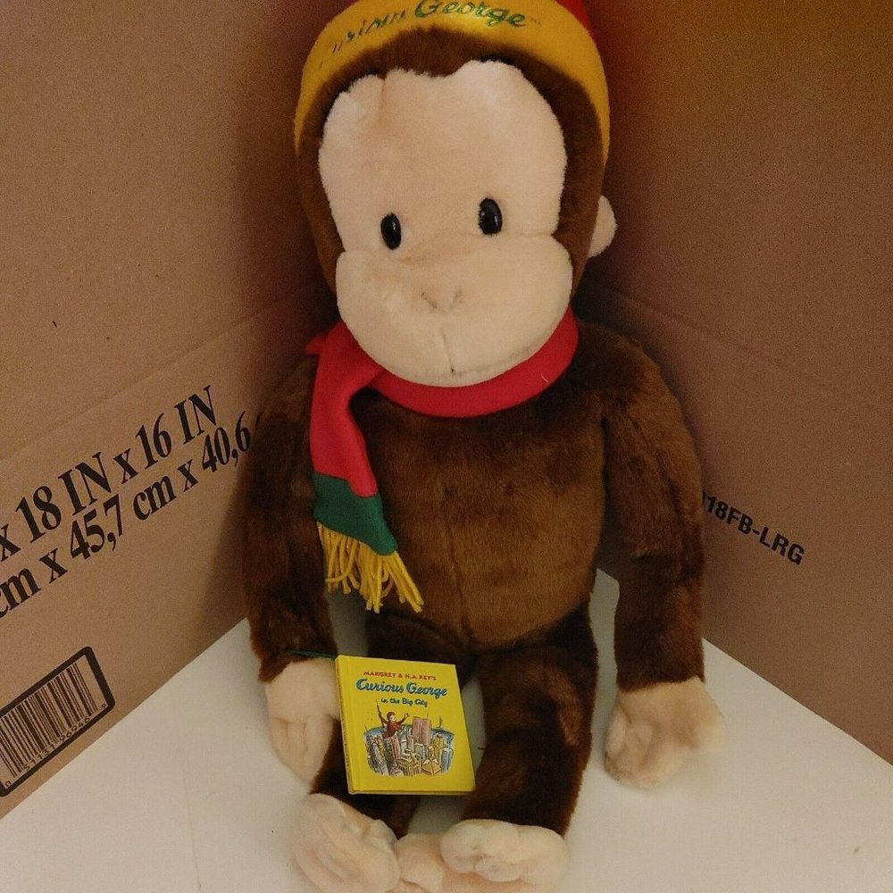 Curious George Plush Monkey in Brown with Red & Green Scarf - Plush Toy